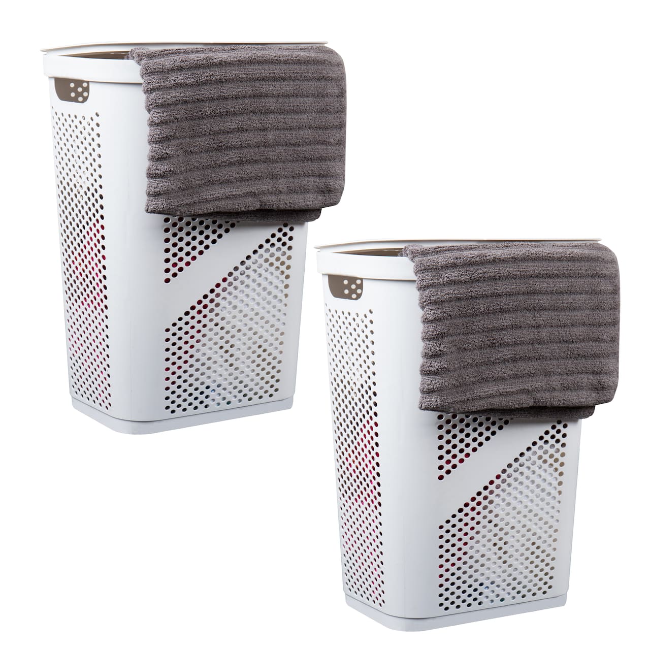 Mind Reader 60L Ventilated Slim Laundry Hamper with Cut Out Handles & Hinged Lid, 2ct.